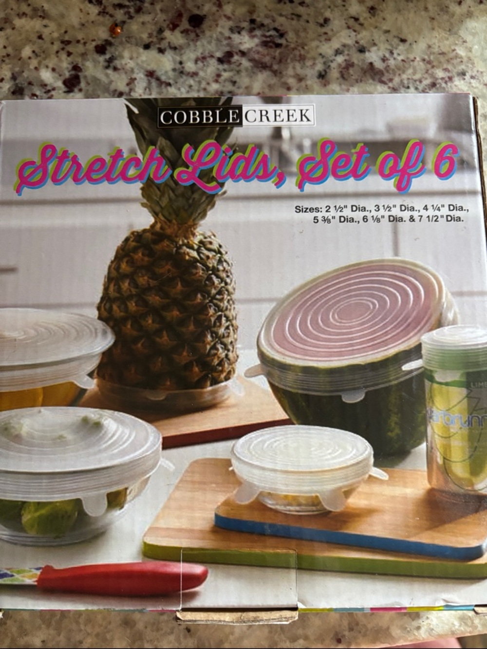 Cobble Creek Clear Stretch Lids Set of 6 - White/Clear